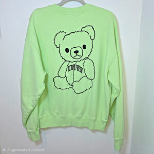 Teddy Fresh Neon Crewneck Sweatshirt SZ M Oversized Embroidered Bear Logo